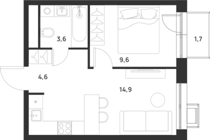 Квартира 33,2 м², 1-комнатная - изображение 1