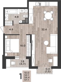 Квартира 54,4 м², 1-комнатная - изображение 1
