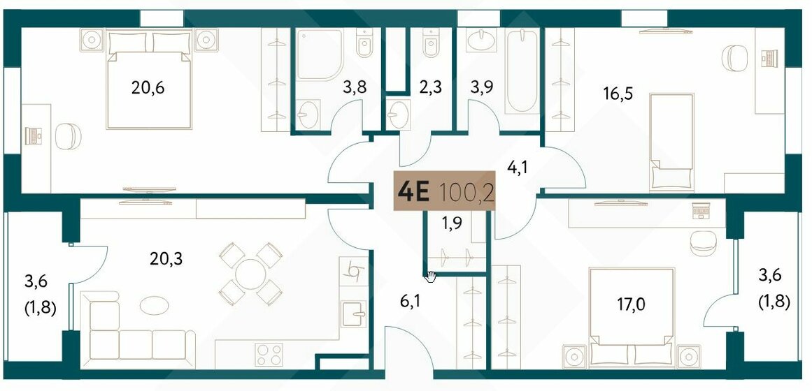 100,2 м², 3-комнатная квартира 48 450 000 ₽ - изображение 1