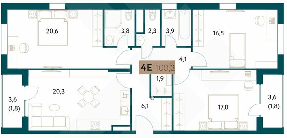 Квартира 100,2 м², 3-комнатная - изображение 1