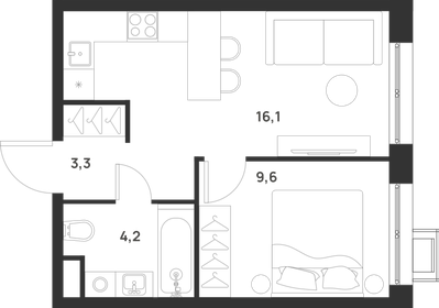 Квартира 33,2 м², 1-комнатная - изображение 1