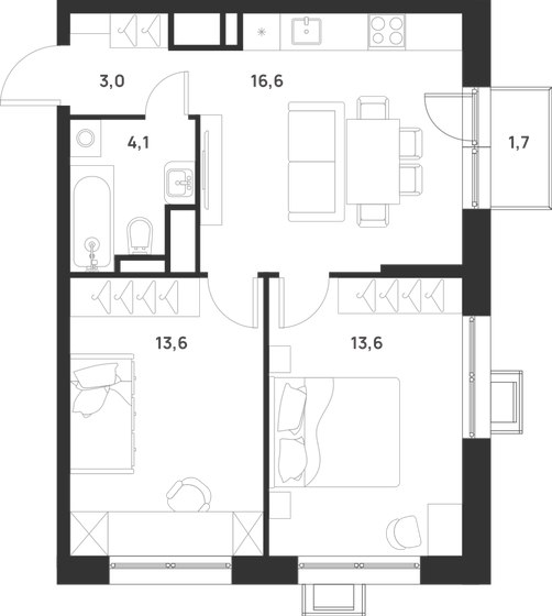 51,4 м², 2-комнатная квартира 14 941 980 ₽ - изображение 45