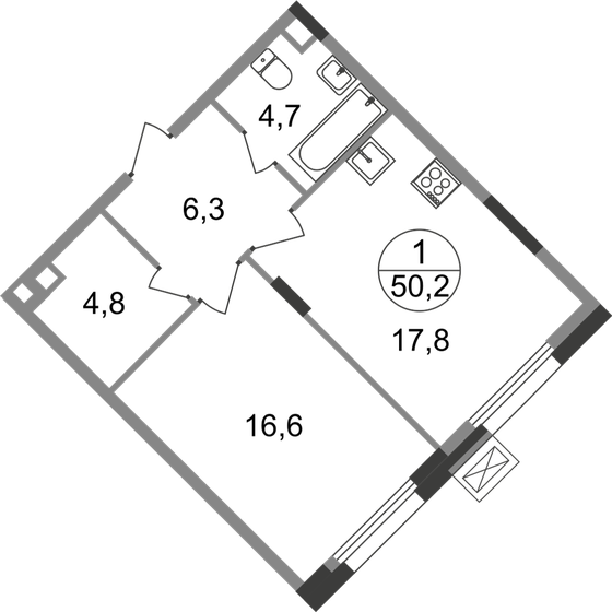 50,2 м², 1-комнатная квартира 11 149 696 ₽ - изображение 1