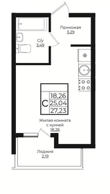 Квартира 27,2 м², студия - изображение 1