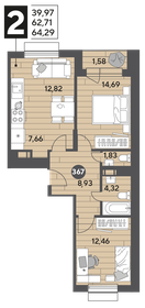 Квартира 64,3 м², 2-комнатная - изображение 1