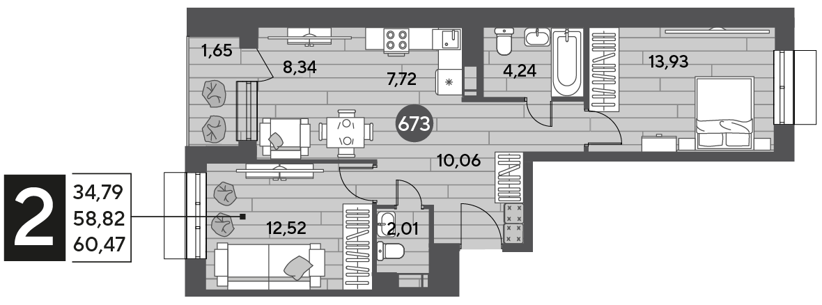 60,5 м², 2-комнатная квартира 9 203 534 ₽ - изображение 15