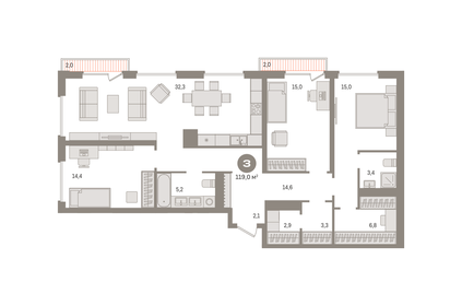 135,8 м², 3-комнатная квартира 20 230 000 ₽ - изображение 1