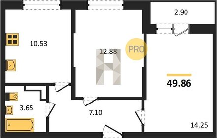 Квартира 49,9 м², 2-комнатная - изображение 1