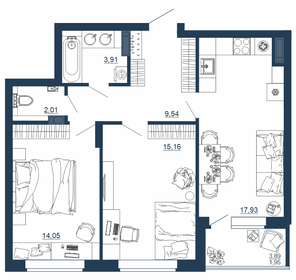 Квартира 64,6 м², 2-комнатная - изображение 1