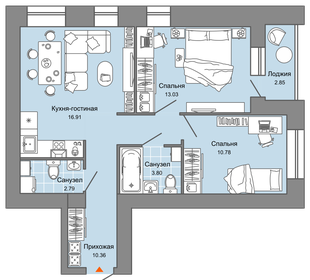 Квартира 59 м², 3-комнатная - изображение 1