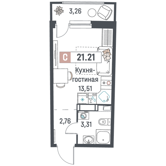 21,2 м², квартира-студия 4 118 982 ₽ - изображение 28