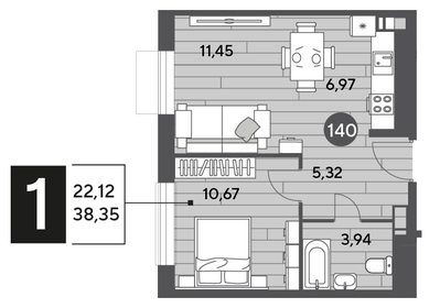 38,4 м², 1-комнатная квартира 6 274 060 ₽ - изображение 22