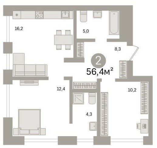 56,4 м², 2-комнатная квартира 6 560 000 ₽ - изображение 1