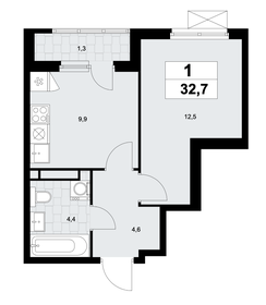 Квартира 32,7 м², 1-комнатная - изображение 1