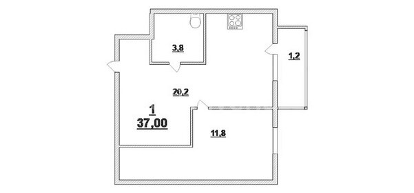 Квартира 37 м², 1-комнатная - изображение 1