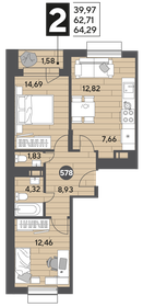64,3 м², 2-комнатная квартира 9 424 914 ₽ - изображение 22