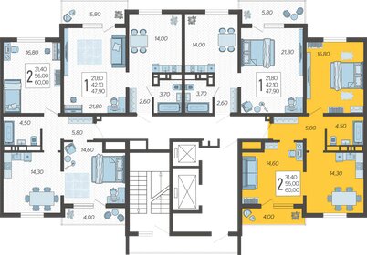 60,4 м², 2-комнатная квартира 17 956 920 ₽ - изображение 2