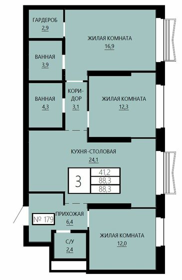 75,2 м², 3-комнатная квартира 12 025 600 ₽ - изображение 17