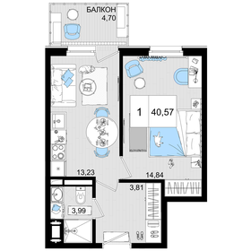 Квартира 40,6 м², 1-комнатные - изображение 1