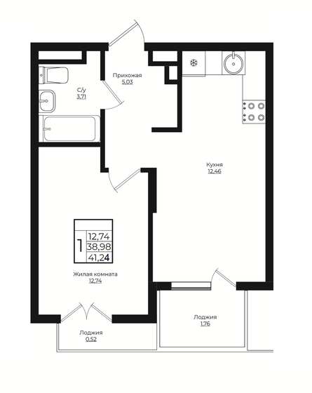 41,2 м², 1-комнатная квартира 5 835 460 ₽ - изображение 1