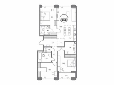 Квартира 125,8 м², 3-комнатная - изображение 1