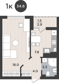 44,1 м², 1-комнатная квартира 4 630 500 ₽ - изображение 14