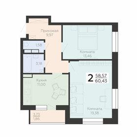 Квартира 60,4 м², 2-комнатная - изображение 1