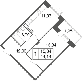 Квартира 44,1 м², 1-комнатная - изображение 1