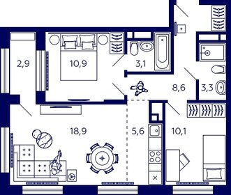 Квартира 61,8 м², 2-комнатная - изображение 1