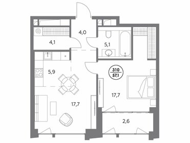 Квартира 57,1 м², 1-комнатная - изображение 1