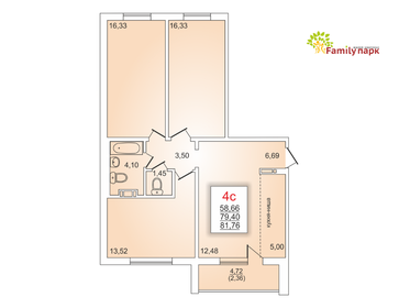 Квартира 81,8 м², 3-комнатная - изображение 1