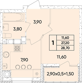 Квартира 28,7 м², 1-комнатная - изображение 1