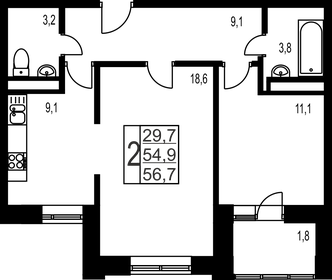 Квартира 56,6 м², 2-комнатная - изображение 1