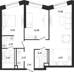 74,7 м², 3-комнатная квартира 43 861 536 ₽ - изображение 13