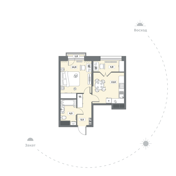 43,7 м², 1-комнатная квартира 5 179 761 ₽ - изображение 1