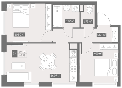 Квартира 46,6 м², 2-комнатная - изображение 1