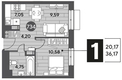 36,2 м², 1-комнатная квартира 6 116 347 ₽ - изображение 25