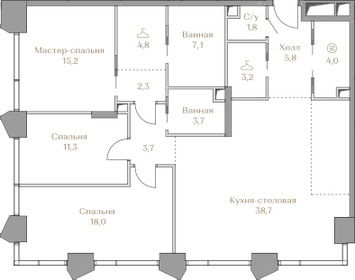 Квартира 119,6 м², 3-комнатная - изображение 1
