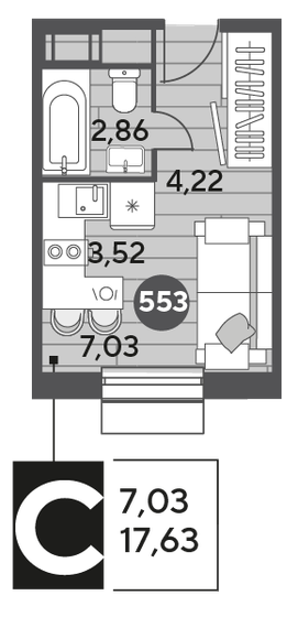 17,6 м², квартира-студия 3 890 941 ₽ - изображение 1