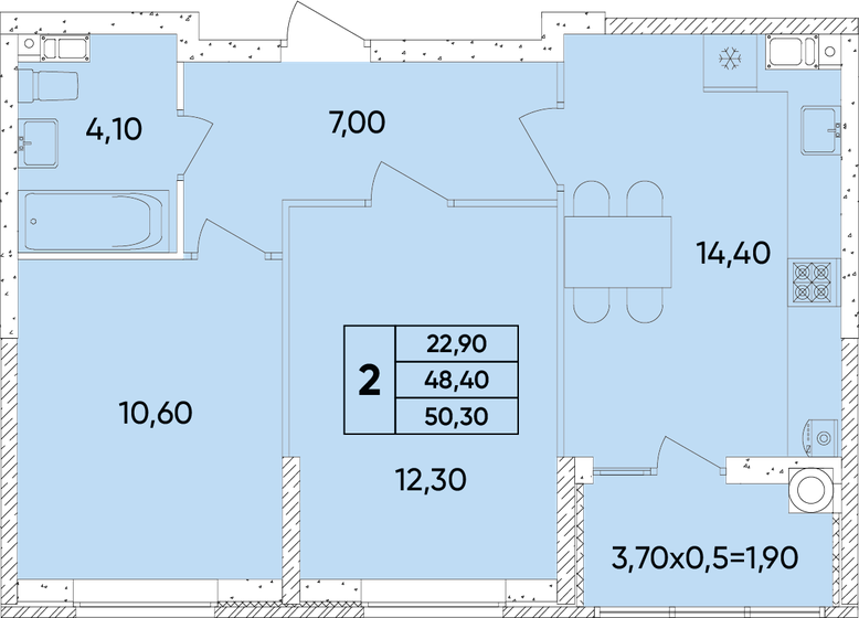 50,3 м², 2-комнатная квартира 6 312 650 ₽ - изображение 1