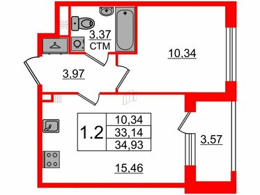 Квартира 33,1 м², 1-комнатная - изображение 1