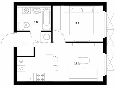 31,7 м², 1-комнатная квартира 6 200 000 ₽ - изображение 101