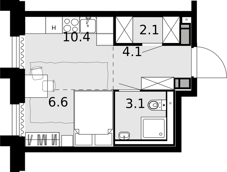26,3 м², 1-комнатная квартира 7 364 000 ₽ - изображение 1