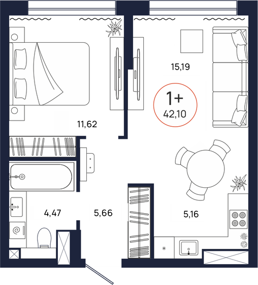 42,1 м², 1-комнатная квартира 5 508 000 ₽ - изображение 1