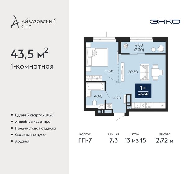 43,5 м², 1-комнатная квартира 7 930 000 ₽ - изображение 22