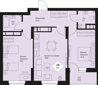 67,2 м², 2-комнатная квартира 8 930 950 ₽ - изображение 14