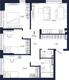 Квартира 79,6 м², 3-комнатная - изображение 1