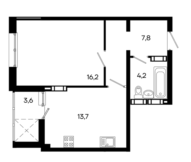 45,5 м², 1-комнатная квартира 7 507 500 ₽ - изображение 1