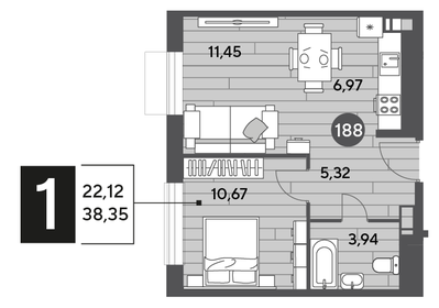 38,2 м², 1-комнатная квартира 6 800 000 ₽ - изображение 48