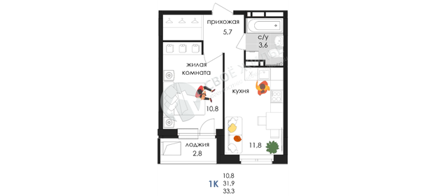 33,2 м², 1-комнатная квартира 4 808 522 ₽ - изображение 60